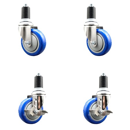 Service Caster 4 Inch 316SS Blue Poly Swivel 1-1/2 Inch Expanding Stem Caster Brake SCC, 2PK SS316EX20S414-PPUB-BLUE-2-TLB-2-112